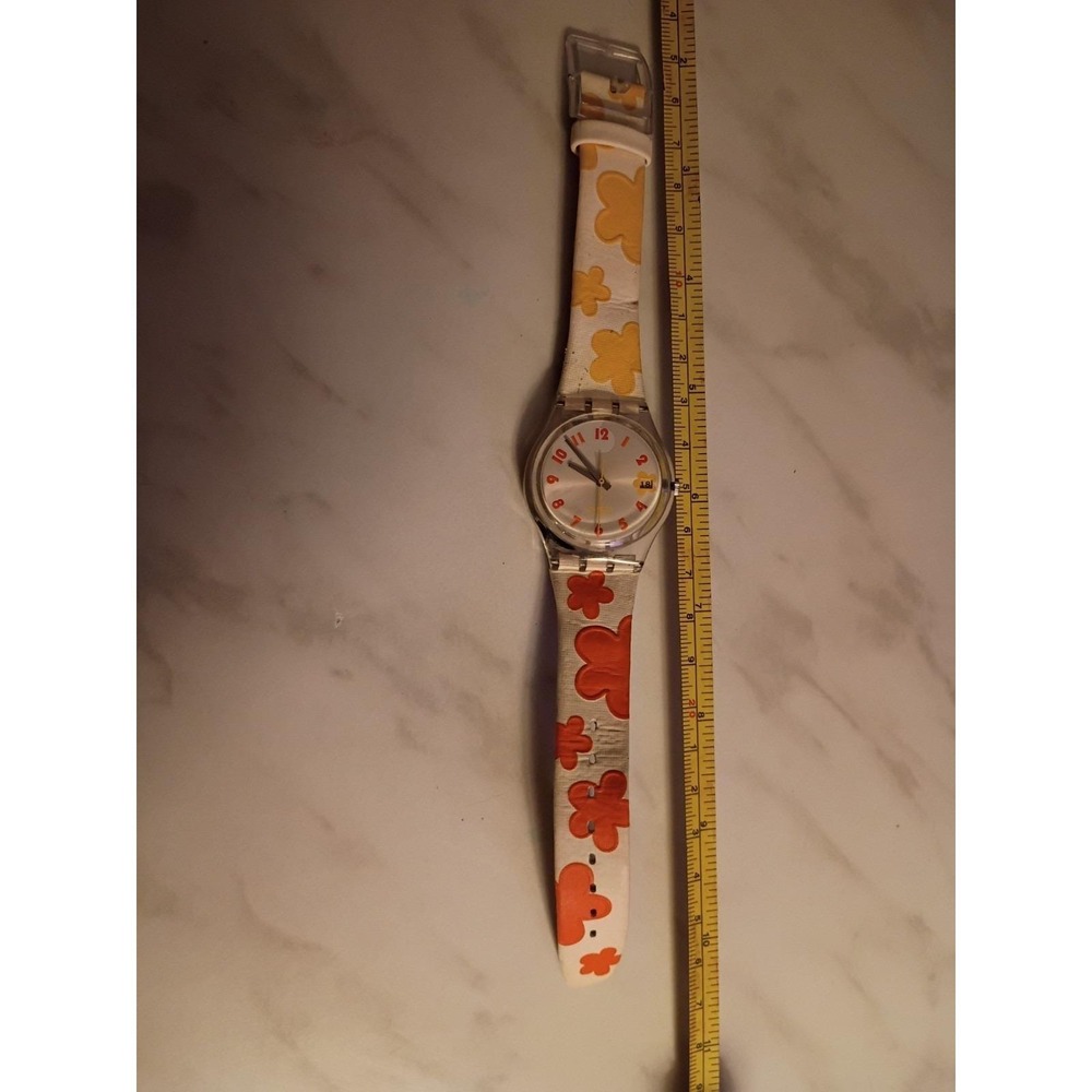 Swatch Watch JUICY HOURS GE402 Orange & Yellow Flower 2004 Needs New Battery